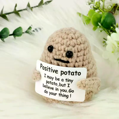 New Positive Energy Potato Hug Pocket Mini Handmade Plush Wool Knitting Doll with Card Funny Christams Gift Home Room Decoration