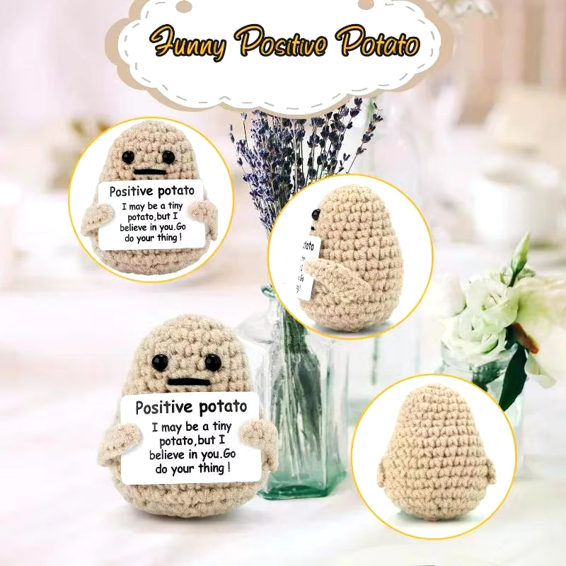 New Positive Energy Potato Hug Pocket Mini Handmade Plush Wool Knitting Doll with Card Funny Christams Gift Home Room Decoration