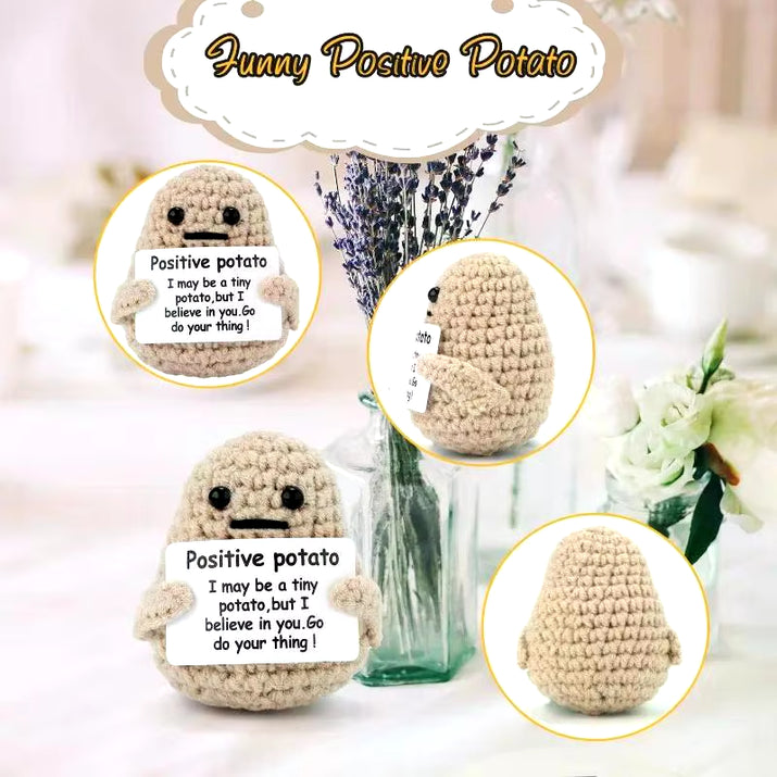 New Positive Energy Potato Hug Pocket Mini Handmade Plush Wool Knitting Doll with Card Funny Christams Gift Home Room Decoration